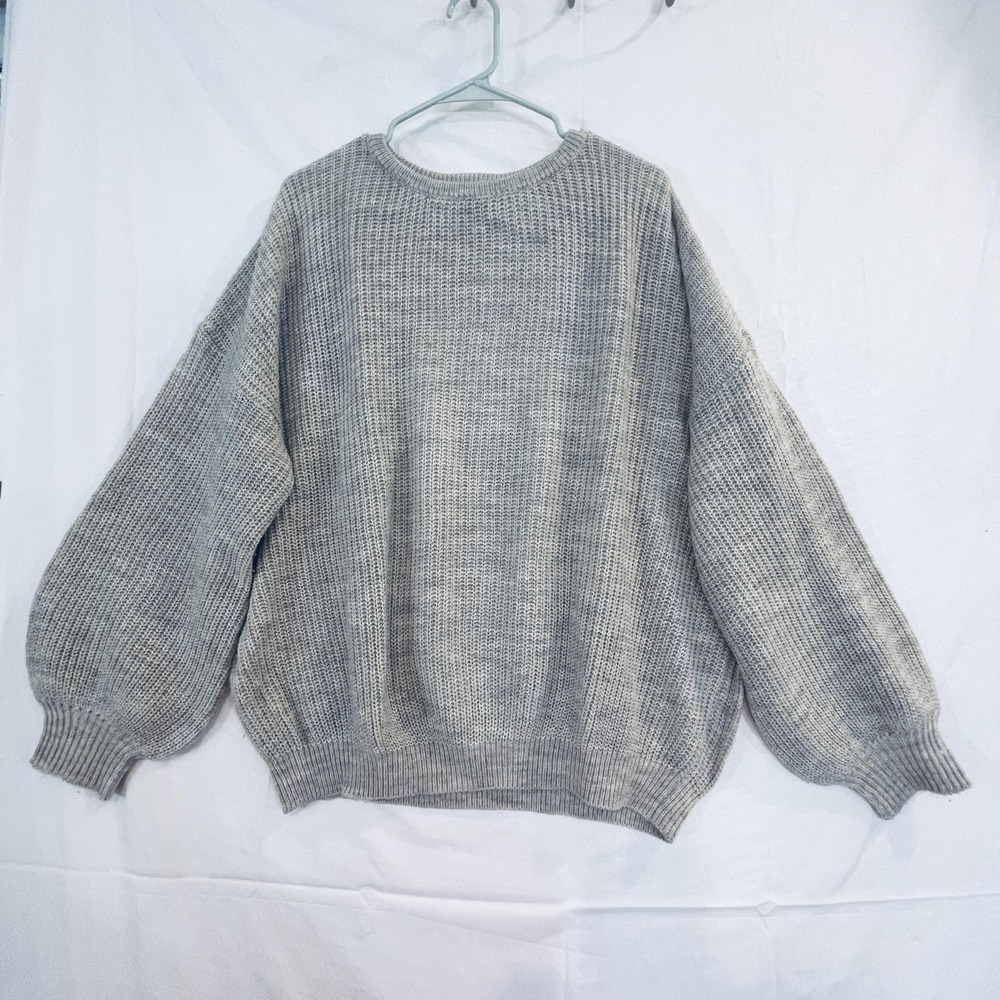 AMUSE Sweater Womens Medium Gray Waffle‎ Knit Balloon Sleeve Crewneck Pullover